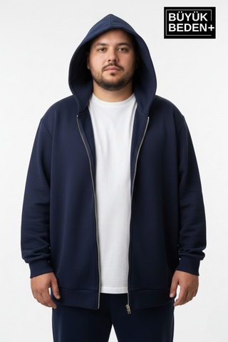 Süperlife Erkek Büyük Beden Fermuarlı Kapüşonlu İnce Sweatshirt Hırka - Rahat Kalıp Spr26bhr960 Siyah