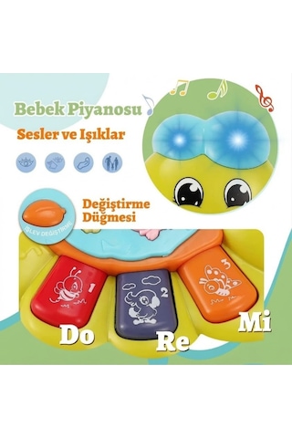 Eğitici Işıklı Müzikli İnteraktif Tırtıl Bebek Piyanosu - Hayvan Sesli Duyusal Gelişim Oyuncağı