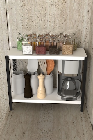 Aju Tezgah Üstü Raf Masaüstü Ayaklı Organizer Mutfak Banyo Düzenleyici Baharatlık Kitaplık Yüksek Raflı Beyaz