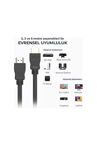 Bix Nhd05 4k 60hz Yüksek Hızlı Hdmı & Ethernet Kablosu, 18gbps Veri Aktarım Hızı, Hdmı 2.0, Full Hd 3d Ready Teknolojisi, Pvc Kaplama, Bilgisayar Monitörü, Uhd Tv, Ps5, Ps4 Uyumlu 5 Metre Kablo