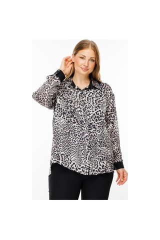 Moda İlgi Kadın Büyük Beden Zebra Desen Salaş Gömlek 4089 Siyah Siyah