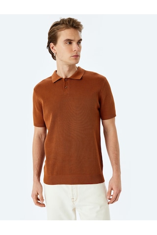 Koton Pamuklu Basic Polo V Yaka Kısa Kollu Triko Tişört Kahverengi 5sam70029ht Kahve Kahverengi