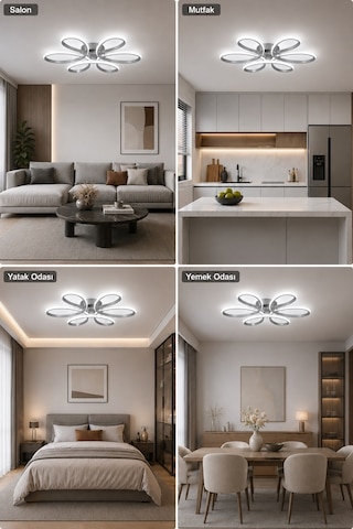 AvizeGO Niva Led Plafonyer Avize 3 Renk Kumandalı Gri