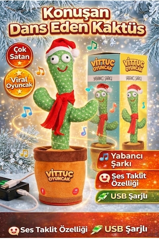 Dans Eden Kaktüs Oyuncak, Konuşan Kaktüs Ses Tekrar Eden 120 Şarkılı Peluş Kaktüs Oyuncak Çok Renkli