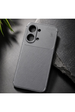 Xiaomi Poco X8 Pro Max Uyumlu Kılıf Karbon Tasarım Kamera Korumalı Silikon Telefon Kılıfı Kapak Gri
