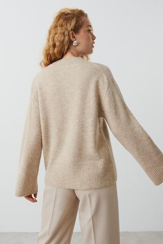 Madmext Bej V Yaka Oversize Kadın Triko Kazak Mg2149-bej Bej