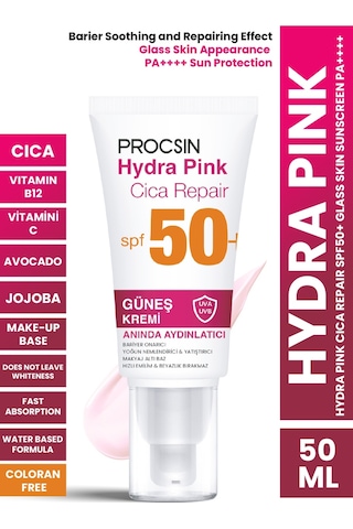 Procsin Hydra Pink Bariyer Güçlendirici Cam Cilt Renkli Güneş Kremi SPF50+ Pa++++ 50 ML