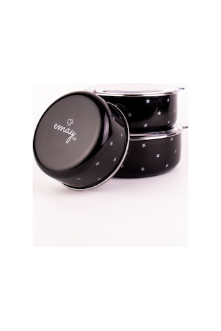 Star Emaye Saklama Kabı Ocaklarda Kullanılabilir Siyah