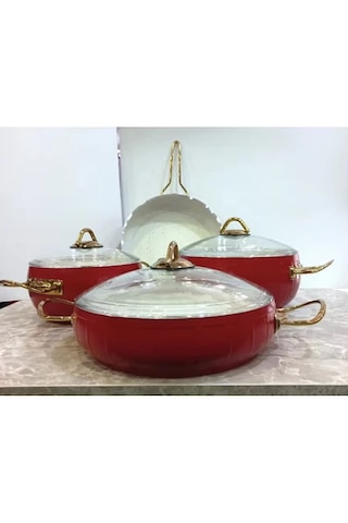 Bonera Granit Tencere Seti 7 Parça Kırmızı
