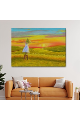 Es10 KY Özel Beyaz Elbiseli Kız Ve Yaz Manzarası Tablosu-6569 (50 x 70)
