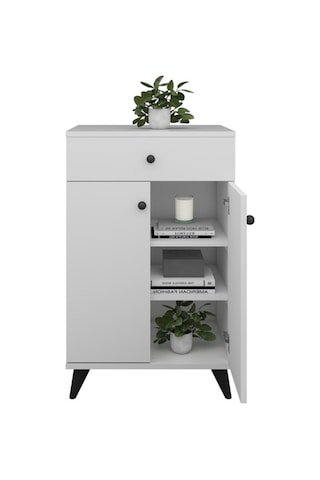 Simple Çok Amaçlı Dolap 2 Raflı Tek Çekmeceli 2 Kapaklı 60x44x96 Beyaz Beyaz