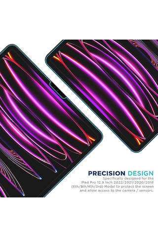 Apple Uyumlu iPad, Pro 12.9 M2 Çip 2022 6. Nesil Nano Kırılmaz Ekran Koruyucu Şeffaf Cam Koruyucu
