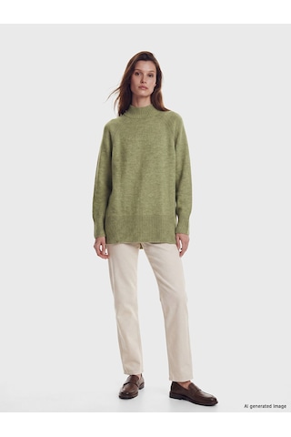 Lcw Modest Yeşil Yarım Balıkçı Yaka Oversize Kadın Triko Tunik