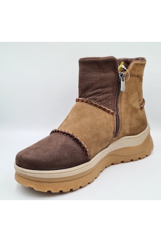 Mammamia D25kb-4090 Kahve Fındık Nubuk Hakiki Deri Kadın Günlük Fermuarlı Bot Kahve