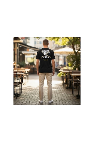 Urbantrendstore Unisex Rock Zincir Desen Oversize Fit Rahat Geniş Salaş T-shirt Günlük Tişört Siyah