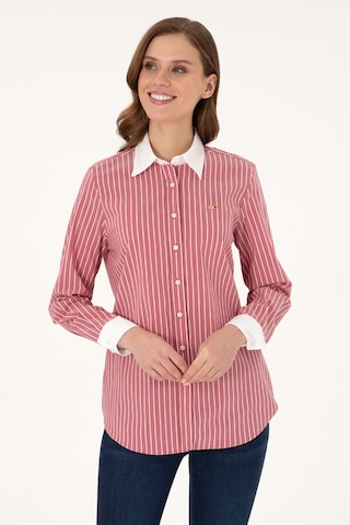 U.S. Polo Assn. Kadın Vişne Çizgili Uzun Kollu Tunik Gömlek 50297107-VR223