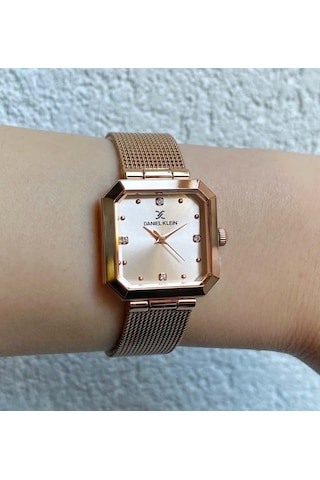 Daniel Klein Dke.1.10954-6 Kare Kadran Hasır Kordon 3 Atm Suya Dayanıklı Rosegold Kadın Kol Saati Rose Gold