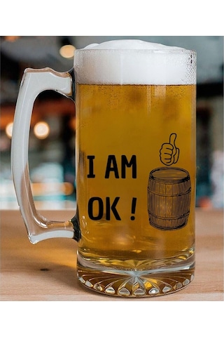 I Am Ok Tasarımlı Arjantin Bira Bardağı Kulplu Bardak Renkli