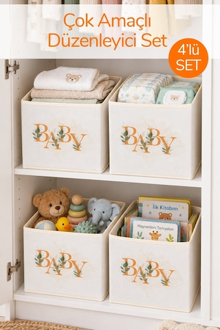 4'lü Baby Dolap İçi Organizer Kapaksız Kutu Oyuncak Eşya Çamaşır Saklama Kutusu Düzenleyici 30x30x30 Beyaz
