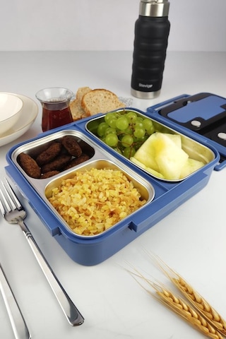 Digithome Bölmeli Çelik Hazneli Yemek Taşıma Ve Saklama Kabı İş Ofis Okul İçin 25 Cm Mavi - Yk1392 C320.025