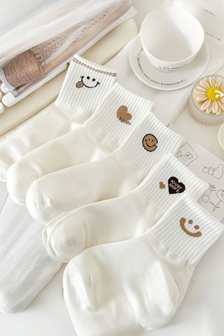 Hitit Socks Kadın 5 Çift Premium Kalite Gülen Surat Ve Kalp D... Çok Renkli
