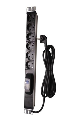 19" 1u Pdu: 6 X Schuko Tip Soketli, 16a Sigortalı, 1,5m Kablolu 3x1.5mm2 Cee 7/7 Tip Fişli Kablolu