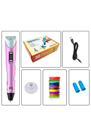 Pembe 3D Kalem 3D Pen Yazıcı Kalem – 20 Adet 5 Metrelik PLA Filament (Toplam 100M) + USB Kablo