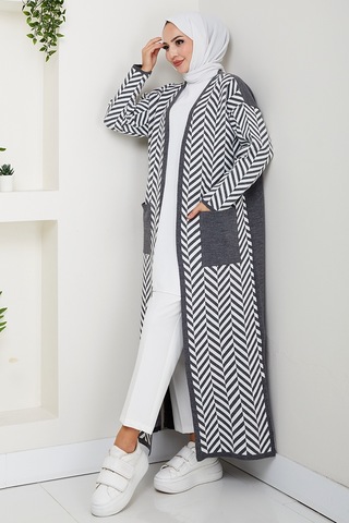 Çizgi Detaylı Triko Hırka 1604 - Antrasit Antrasit