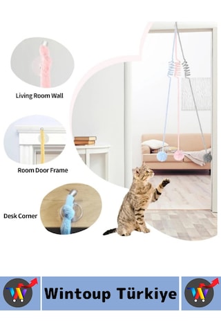 Evcil Hayvan Pet İlgi Çekici Sevimli Eğitici Elastik Yaylı Asılabilir Peluş Kedi Oyun Oltası 100 Cm