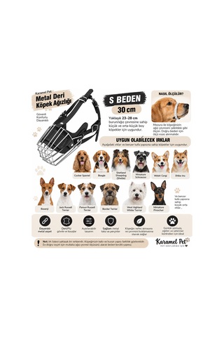 Orta Irk Metal Deri Köpek Ağızlığı 28 Cm Siyah