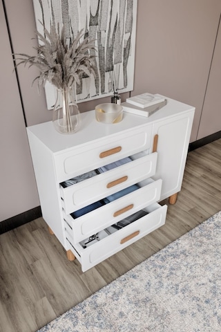 Flora Bohem Serisi 4 Çekmeceli 1 Kapaklı Şifonyer Modern Tasarım Mdf Mebran Kapak Beyaz 95x90 Beyaz - Altın