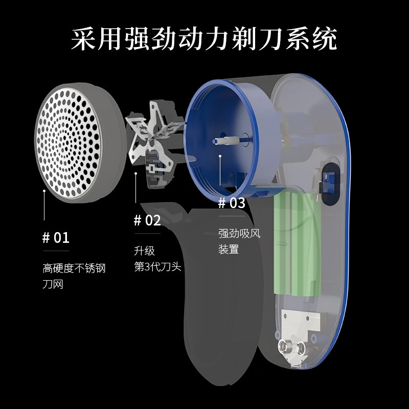 Xindoker Elektrikli Köpük Kesici - Şarjlı Triko Kumaş Bakım Aleti, 3 Bıçaklı + Tüy Toplayıcı, Mavi Std Paket Mavi