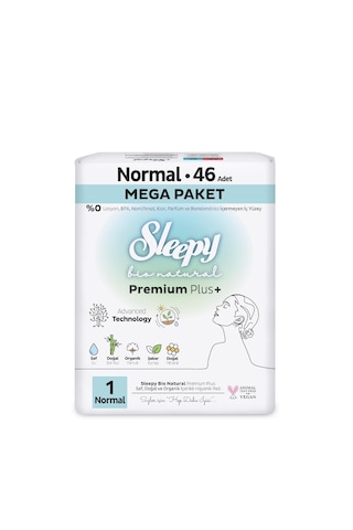 Sleepy Bio Natural Premium Plus Hijyenik Ped Mega Normal 46 Adet