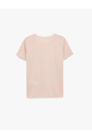 Koton Kısa Kollu Bisiklet Yaka Çizgili Tişört Pembe Çizgili 6sal10048ık Pembe Çizgili