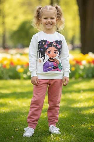 Emila Kids Kız Çocuk Gul Kurusu Baskılı Pijama Takımı - 28108-gul-kurusu Açık Gül Kurusu