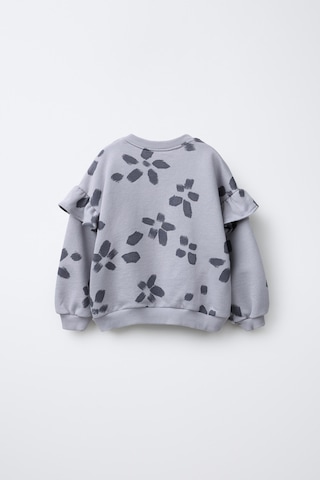 Magu Kız Çocuk Pamuklu Gri Çiçek Desenli Sweatshirt Ve Tayt Takım - Rahat Kesim, Fırfır Detaylı Gri