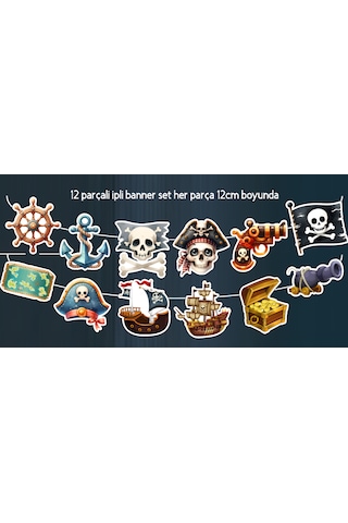 32 Parça Tam Set Korsan Temalı Deniz Kaptan Doğum Günü Seti Banner Pasta Kürdanı Cupcake Süsü Seti +0