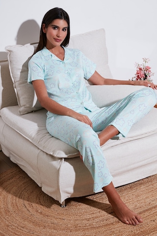Lela Regular Fit Gömlek Yaka Kısa Kollu Bayan Pijama Takımı 65780124 Su Yeşili