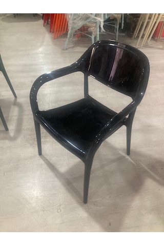 Siyah Parlak Renk Bahçe Plastik Sandalye 4 Adet Paket