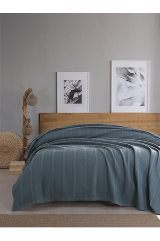 Çift Kişilik Waffle Pike 210x230cm, %100 Pamuk, Petekli Pike İndigo