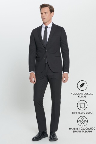 AC&Co / Altınyıldız Classics ERKEK SIYAH Ekstra Slim Fit Dar Kesim Kırlangıç Yaka Takım Elbise Siyah