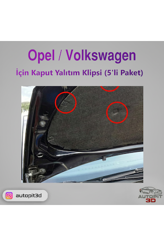 Opel / Volkswagen İçin Kaput Yalıtım Klipsi 5'li Paket Kaput Yalıtım Klipsi
