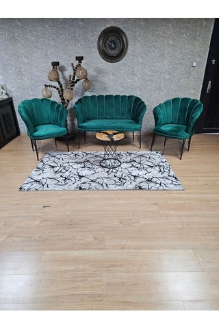 Zafir Siyah Boyalı Tel Ayak Papatya Çay Seti Koltuk Takımı , Balkon, Salon, Ofis, Cafe Koltuk Takımı Yeşil