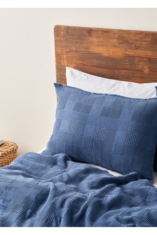 Bella Maison Block Pamuklu Jakarlı Çift Kişilik Yatak Örtüsü Lacivert 240x260 Cm Lacivert