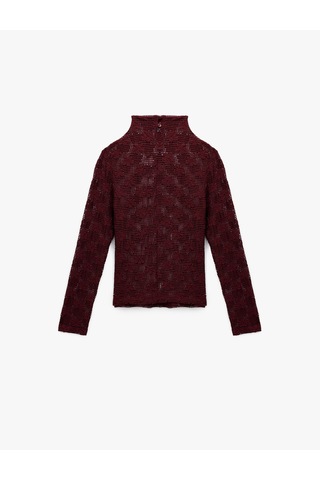 Koton Dik Yaka Uzun Kollu Dantelli Bluz Bordo 6wak80005pk Bordo