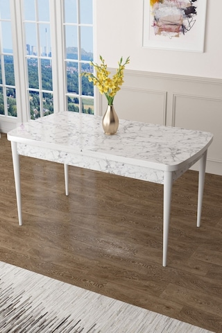 Canisa Concept Zen Serisi 80x132 Mdf Açılabilir Beyaz Mermer Desen Mutfak Masası Beyaz Mermer Desen Mdf Masa