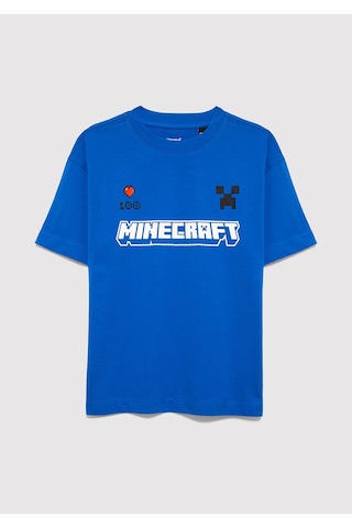 Mavi - Minecraft Baskılı Mavi Tişört 6610477-82491