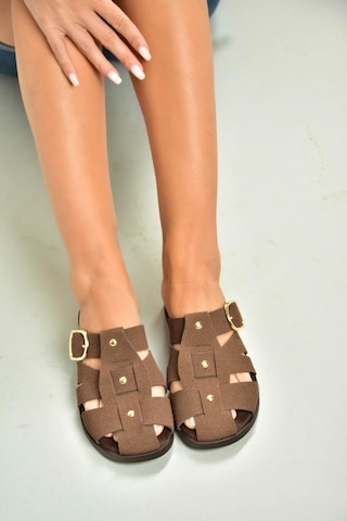 Fox Shoes U458334202 Kahverengi Süet Önü Kapalı Kadın Terlik Kahverengi-süet