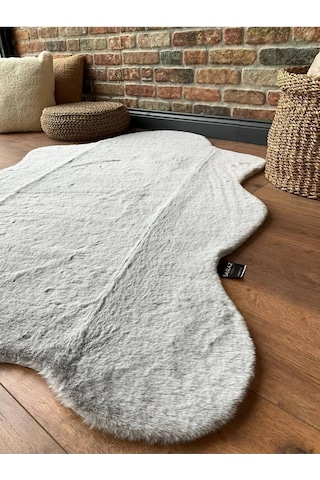 Saraz Halı Tavşan Tüyü Post Peluş Yumuşak Halı Salon Koridor Mutfak Banyo Halısı 100x150gri Gri