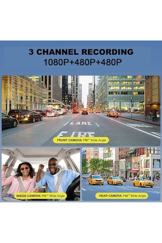 Lemestar Araç İçin 3 Kameralı 1080p Dash Kamera - Gündüz/gece Görüşü, Hareket Algılama Ve Sürekli Kayıt Özellikli, 2 İnç Ekranlı, Siyah Dahili Li-pil